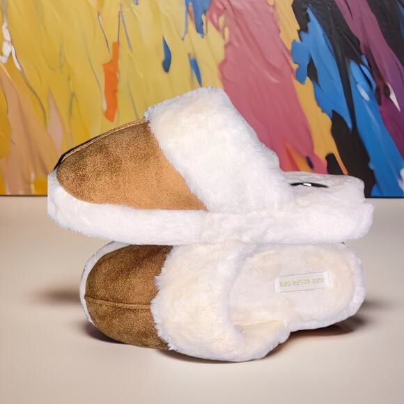 NEW 5-6 Urban Outfitters Vegan Suede Brown Flatform Platform Shearling Slippers - Picture 2 of 4